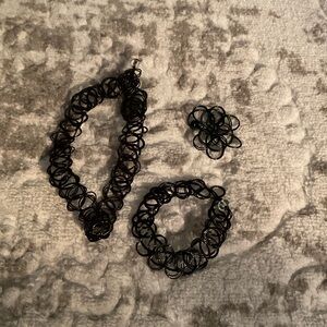 Black old school 90’s Choker, Bracelet & Ring Set